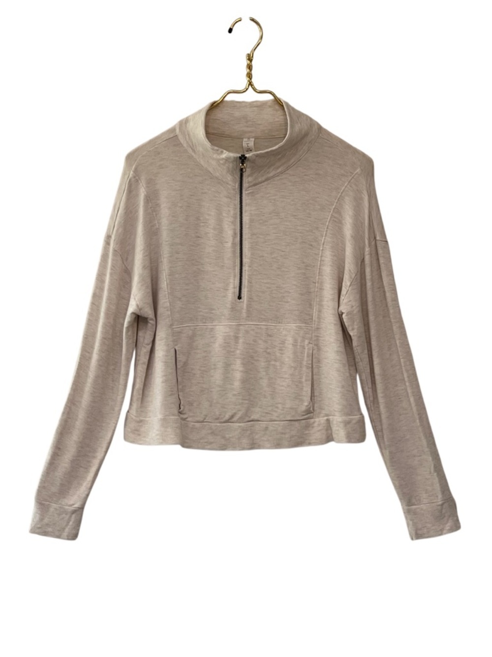 Balance Collection Julia Cropped Half Zip Pullover Heather Oatmeal French Terry - Picture 2 of 8